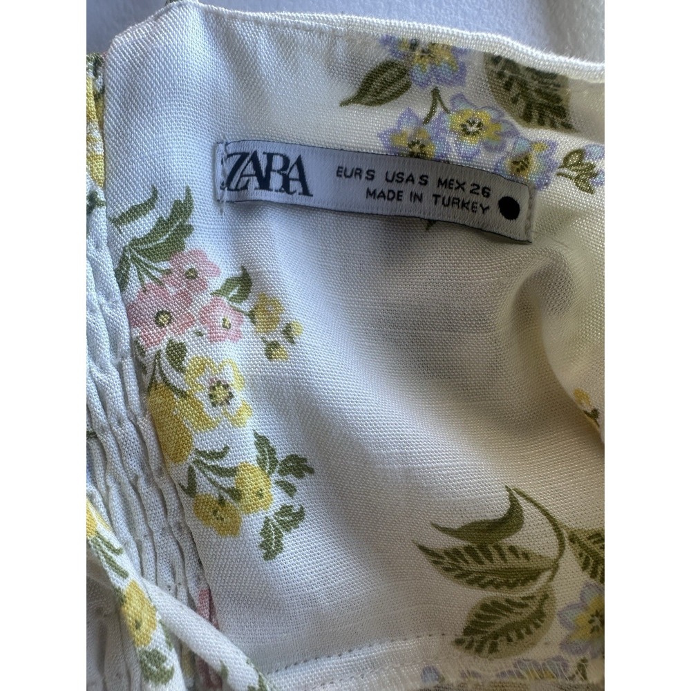 Zara Women's Small Midi Dress Printed Floral Sleeveless Ecru Linen Blend EUC - Picture 13 of 14